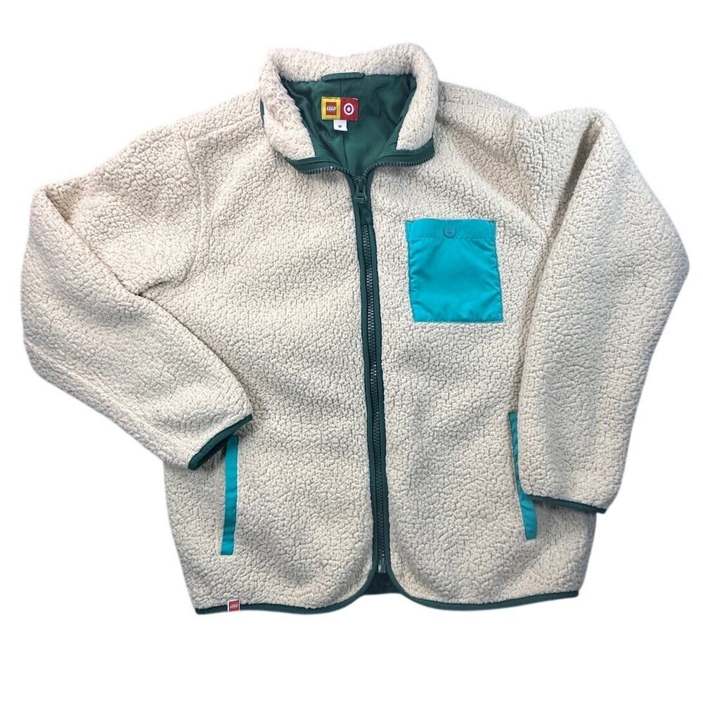 LEGO Target Fleece Full Zip Jacket Sherpa Cream Teal Medium